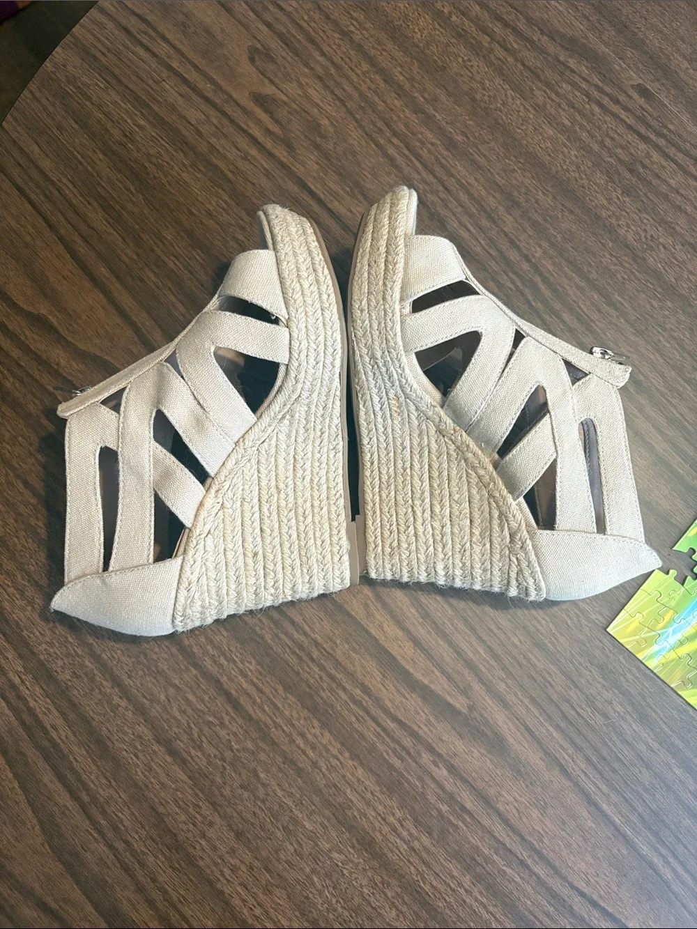 Beige Canvas Size 8 Espadrille Wedge Sandals Merona